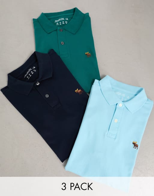 Abercrombie & Fitch – Zestaw 3 koszulek polo w kolorach zielonym i niebieskim