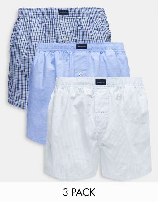 Abercrombie & Fitch – Zestaw 3 par krótkich bokserek z tkaniny w kolorze zielonym i niebieskim