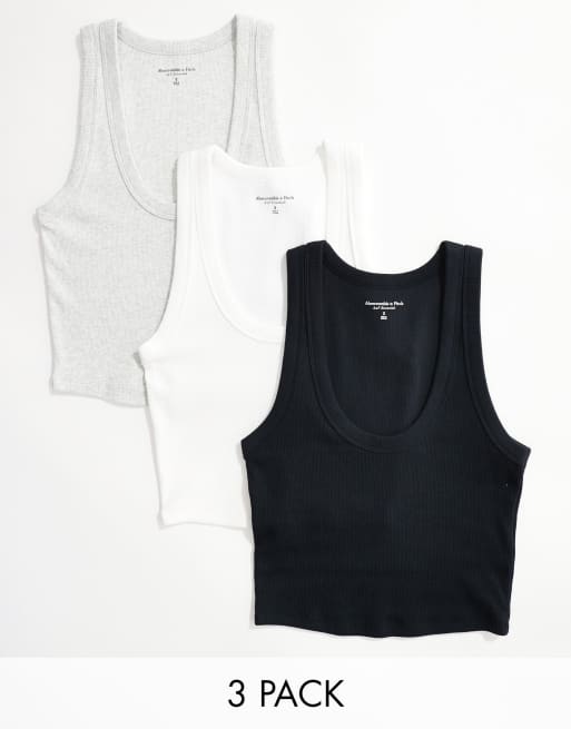Abercrombie & Fitch – Zestaw 3 podkoszulków z dekoltem w łódkę w kolorach czarnym, białym i szarym