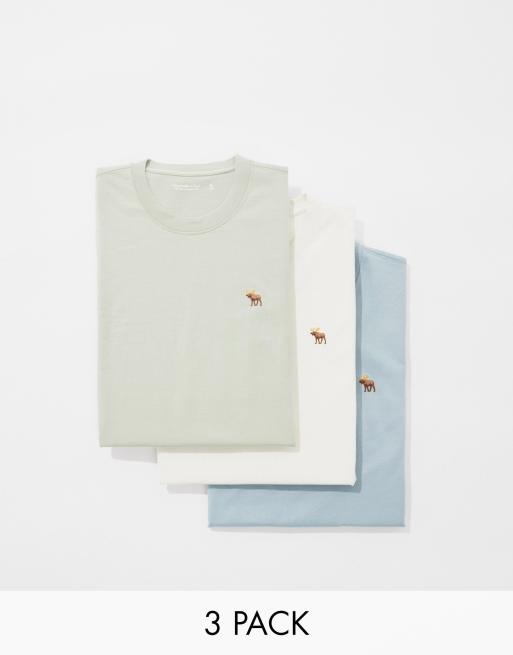 Abercrombie & Fitch – Zestaw 3 T-shirtów w kolorach beżowym, zielonym i niebieskim z logo