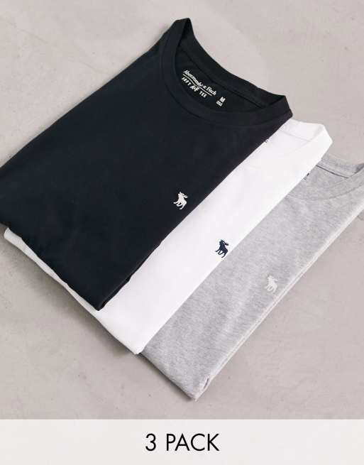 Abercrombie & Fitch – Zestaw 3 T-shirtów w kolorach białym i ciemnoszarym i czarnym z logo