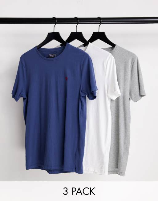 Abercrombie & Fitch – Zestaw 3 T-shirtów w kolorach białym, szarym i granatowym z logo