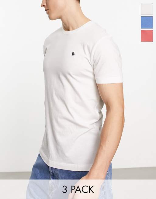 Abercrombie & Fitch – Zestaw 3 T-shirtów w kolorach czerwonym, białym i niebieskim z logo