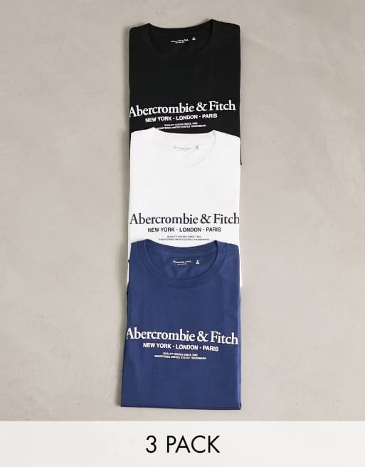 Abercrombie & Fitch – Zestaw 3 T-shirtów w kolorach granatowym, czarnym i białym z logo z przodu