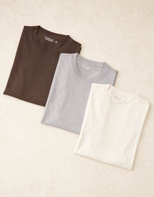 Abercrombie & Fitch – Zestaw 3 T-shirtów w kolorach szarym, brązowym i beżowym