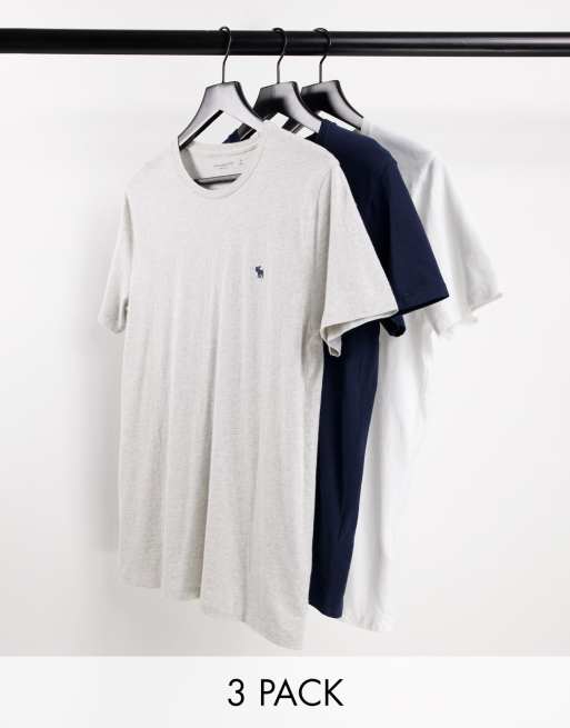 Abercrombie & Fitch – Zestaw 3 T-shirtów z logo w melanżowych kolorach: białym, granatowym i szarym