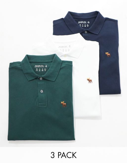 Abercrombie & Fitch – Zestaw 3 koszulek polo z piki w kolorze białym, zielonym i granatowym z logo