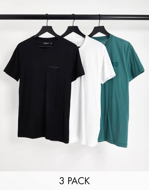 Abercrombie & Fitch – Zestaw 3 T-shirtów z nadrukiem na plecach w kolorze czarnym, zielonym i białym
