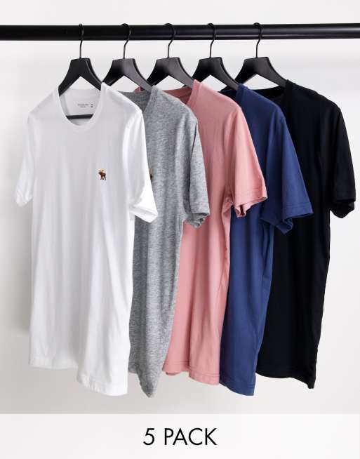 Abercrombie & Fitch – Zestaw 5 T-shirtów z logo 3D w kolorach białym, szarym, czerwonym, niebieskim i czarnym