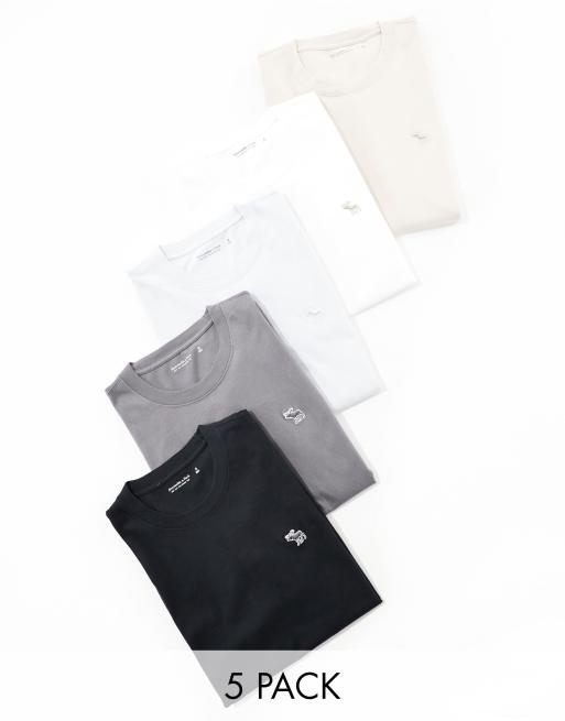 Abercrombie & Fitch – Zestaw 5 T-shirtów z logo w kolorach czarnym, białym, niebieskim i szarym