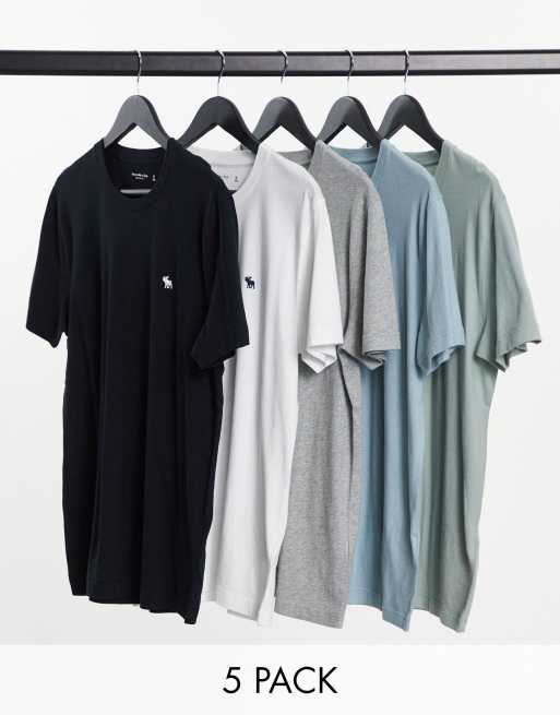 Abercrombie & Fitch – Zestaw 5 T-shirtów z logo w kolorze czarnym, szarym, białym, niebieskim i zielonym