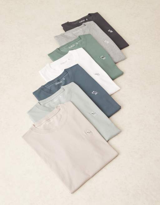 Abercrombie & Fitch – Zestaw 7 par T-shirtów w neutralnych kolorach z logo