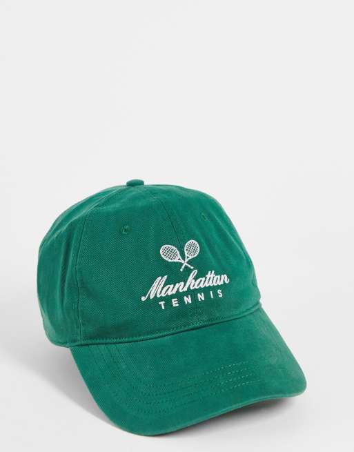 Abercrombie & Fitch – Zielona czapka z daszkiem z nadrukiem „Manhattan Tennis”