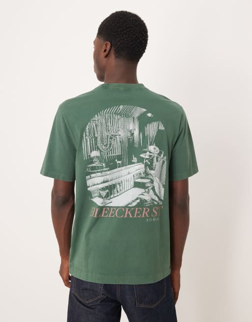 Abercrombie & Fitch – Zielony T-shirt z krótkim rękawem i grafiką na plecach