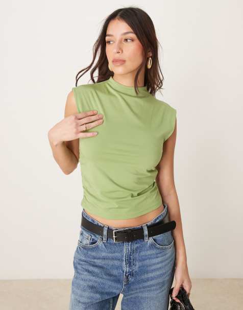 Abercrombie & Fitch sleeveless mock neck top in green