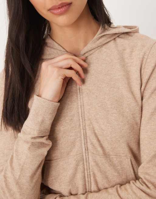 Abercrombie & Fitch zip through lounge hoodie in beige, 2 of 4