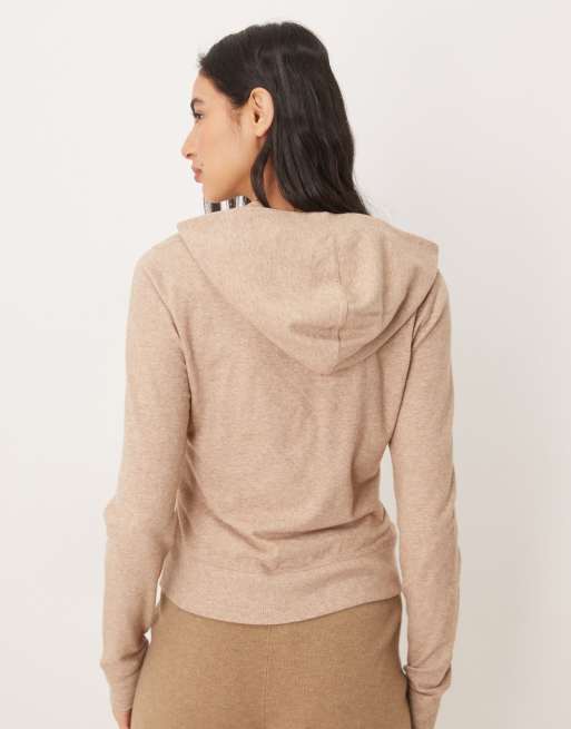 Abercrombie & Fitch zip through lounge hoodie in beige, 3 of 4