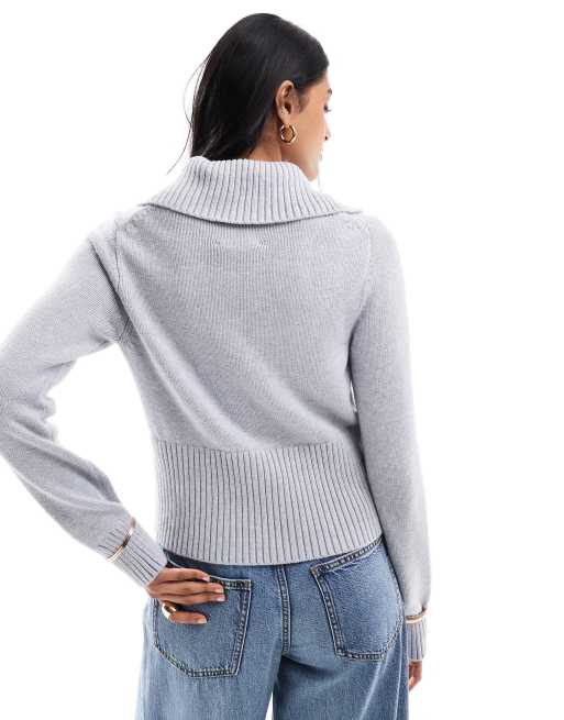 Abercrombie Fitch zip up collared cardigan in light grey ASOS