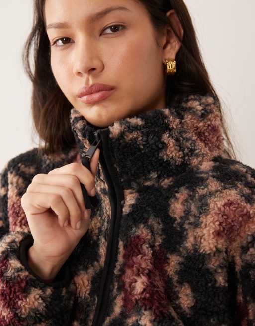 Abercrombie & Fitch zip up fleece in black and pink abstract print