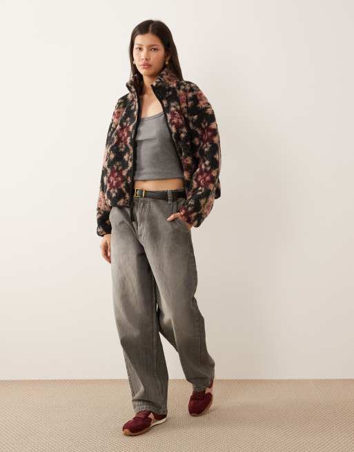 Abercrombie & Fitch zip up fleece in black and pink abstract print