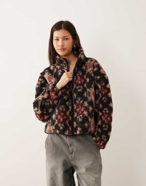 Abercrombie & Fitch zip-up fleece jacket in black and pink abstract print - view 1