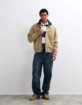 Abercrombie & Fitch Zip Up Jacket With Collar In Neutral
