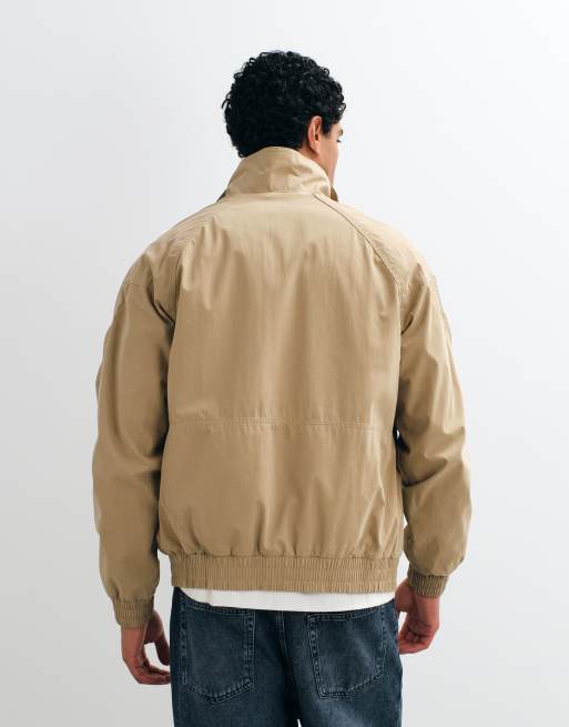 Abercrombie & Fitch zip up jacket with collar in beige | ASOS