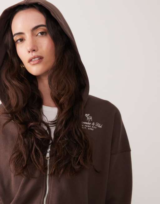 Abercrombie & Fitch zip up logo hoodie in brown - part of a set | ASOS