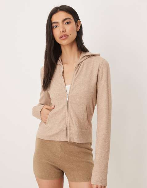 Abercrombie & Fitch zip up lounge hoodie in beige - view 1