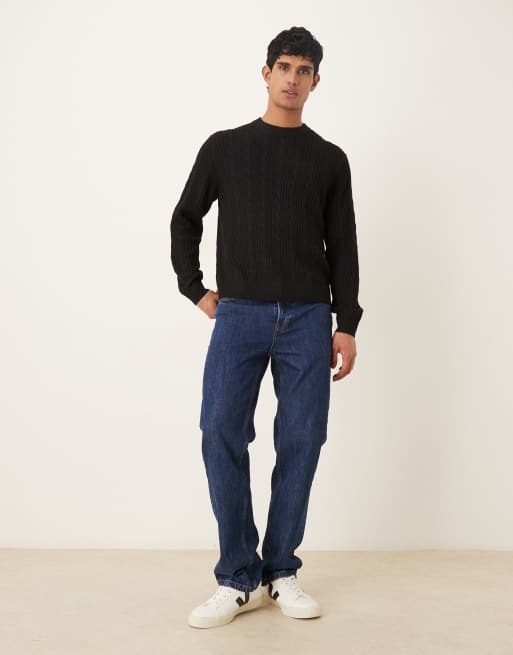 Abercrombie & Fitch – Zopfstrick-Pullover aus Wollmix in Schwarz mit Rundhalsausschnitt, 2 von 5