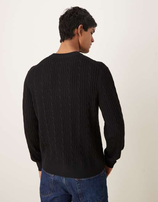 Abercrombie & Fitch – Zopfstrick-Pullover aus Wollmix in Schwarz mit Rundhalsausschnitt, 3 von 5