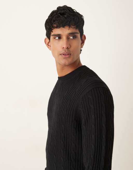 Abercrombie & Fitch – Zopfstrick-Pullover aus Wollmix in Schwarz mit Rundhalsausschnitt, 4 von 5