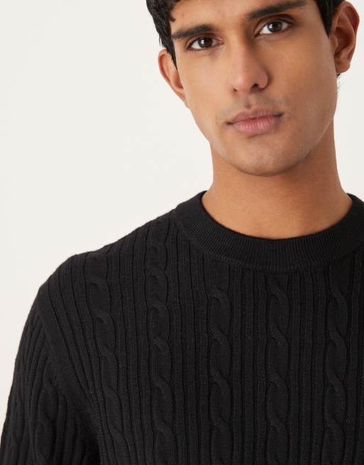 Abercrombie & Fitch – Zopfstrick-Pullover aus Wollmix in Schwarz mit Rundhalsausschnitt, 5 von 5