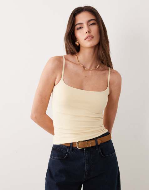 Abercrombie & Fitch – Żółty top na ramiączkach z wbudowanym biustonoszem w stylu lat 90. - view 1