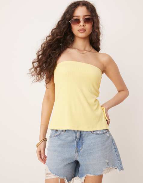 Abercrombie & Fitch button detail tube top in yellow