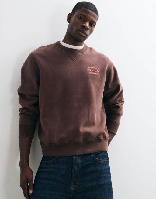 Abercrombie & Fitch zware sweatshirt met print in bruin, 2 van 10