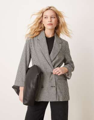 Abercrombie & Fitch - Zweireihiger, lockerer Blazer mit schwarzem Vichy-Karo-Bunt