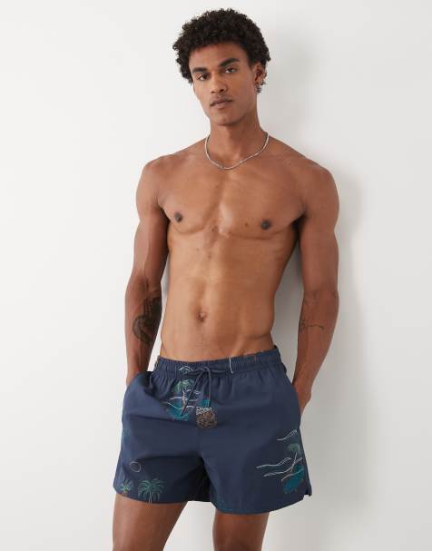 Abercrombie & Fitch - Zwemshorts met elastische taille en geborduurde iconen in marineblauw - view 1