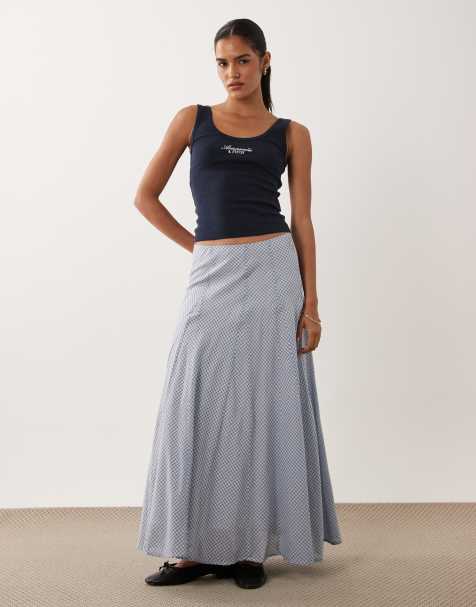 Abercrombie & Fitch zwiewna spódnica midi w drobną niebieską kratkę - view 1