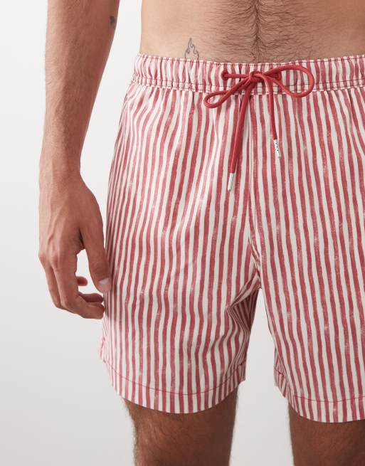 Abercrombie - Gestreepte zwemshort met elastische taille in rood , 3 van 5