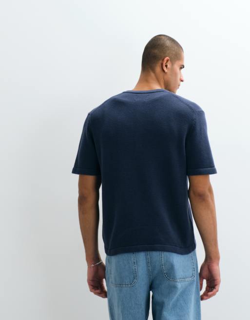 Abercrombie knitted short sleeve henley t-shirt in navy, 2 of 5