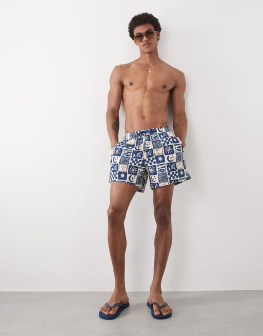Abercrombie - Marineblå pull-on-badeshorts med fliseprint, 2 af 5