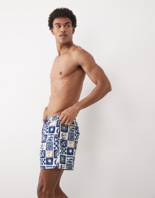 Abercrombie - Marineblå pull-on-badeshorts med fliseprint, 4 af 5