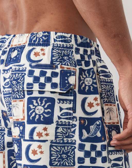 Abercrombie - Marineblå pull-on-badeshorts med fliseprint, 5 af 5