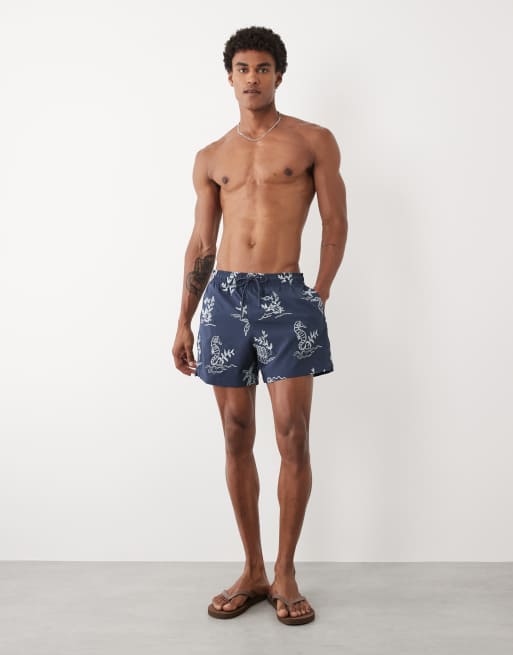 Abercrombie - Marineblå pull-on-badeshorts med print, 2 af 5