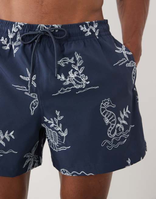 Abercrombie - Marineblå pull-on-badeshorts med print, 4 af 5