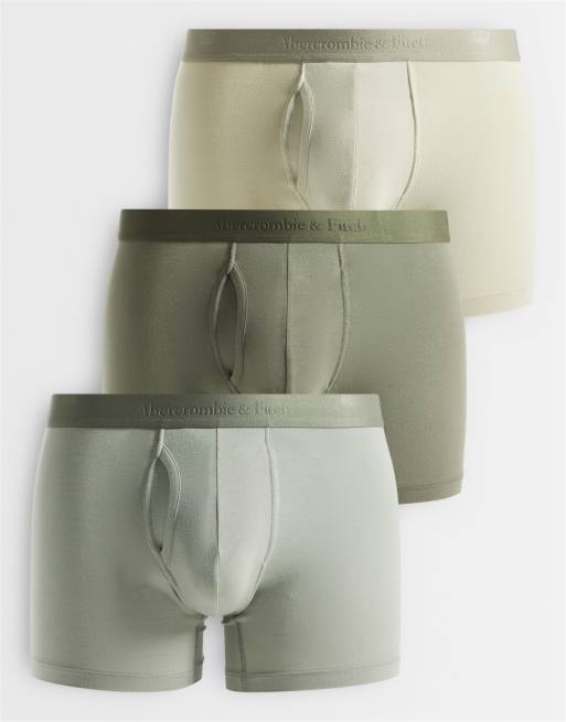 Abercrombie - Pack de 3 calzoncillos de colores verdes neutros 