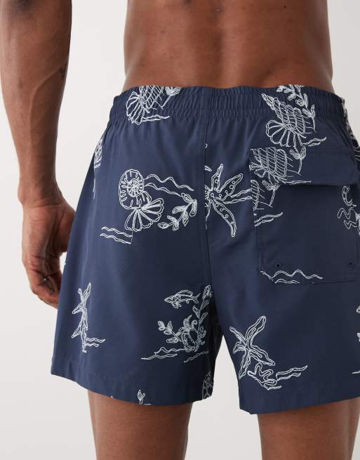 Abercrombie - Pantaloncini da bagno blu navy con stampa nautica, 5 di 5