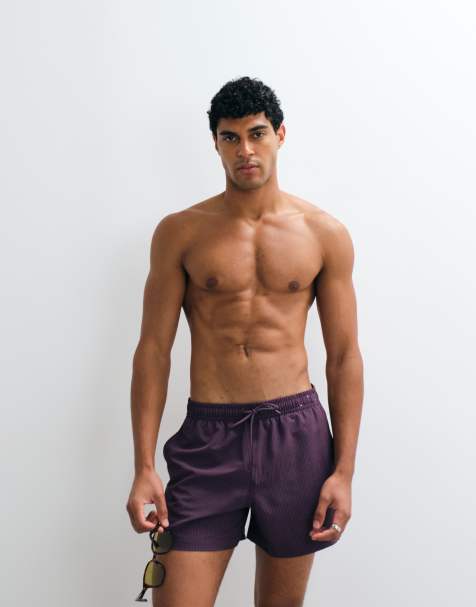 Abercrombie pull on swim shorts in aubergine - view 1