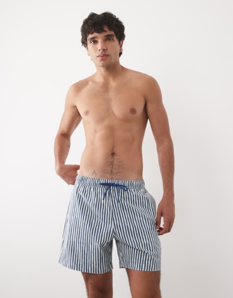 Abercrombie – Wciągane szorty kąpielowe w niebieskie paski - view 1